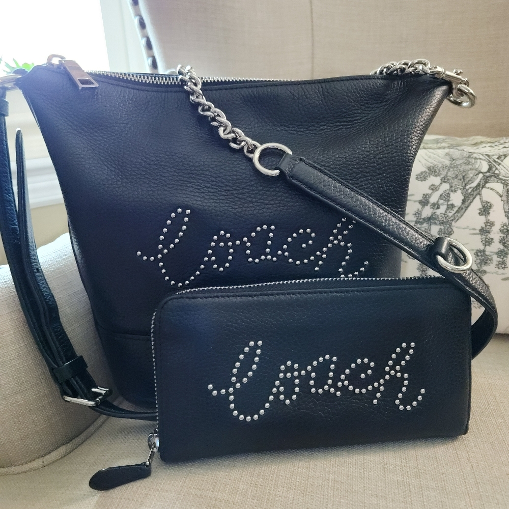 Coach Paxton Leather Crossbody Studded Script with Matching Wallet🔥 79955